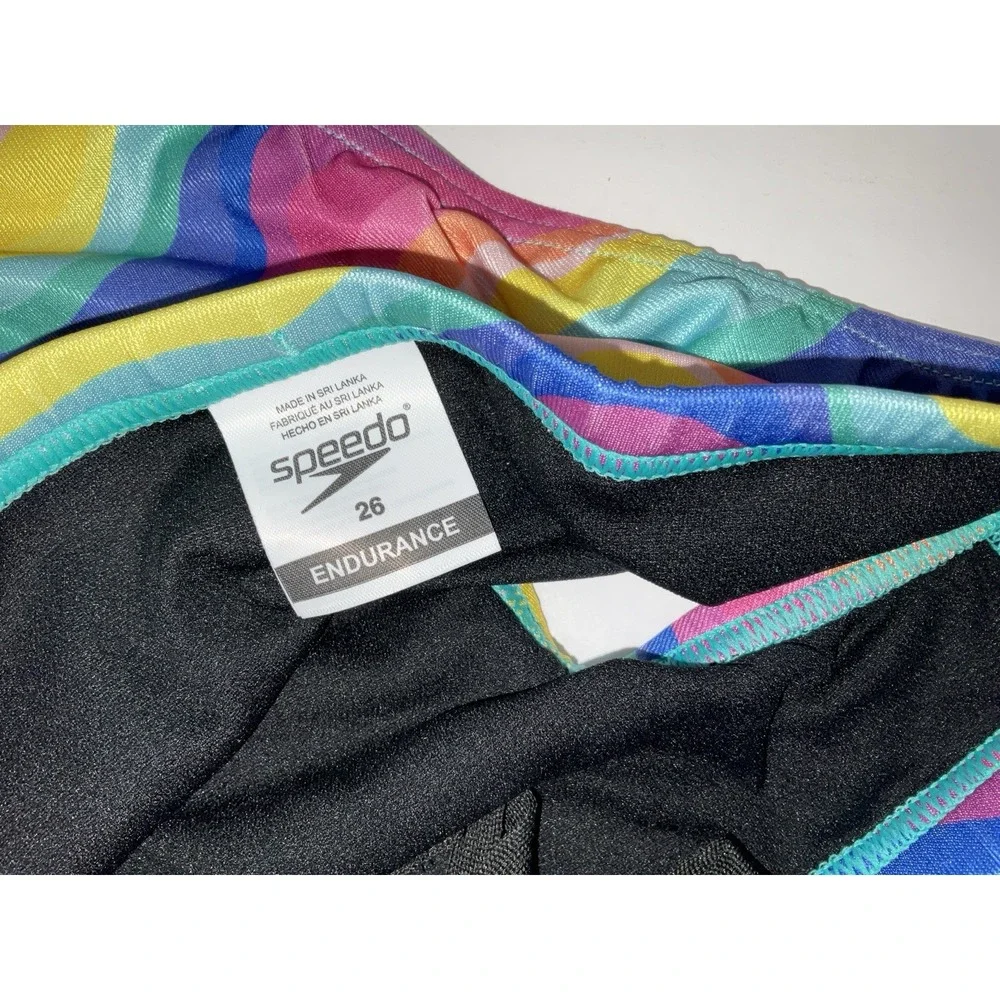 NWT Men's Speedo Vibe Collection Eco Endurance Brief Swim Trunks Rainbow Wave 26